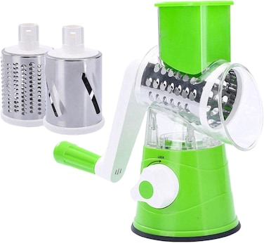 Rotary Cheese Shredder with 3 Interchangeable Blades   Manual Vegetable Grater for Potatoes, Carrots, Nuts, Hashbrowns  More  Handheld Kitchen Shredder