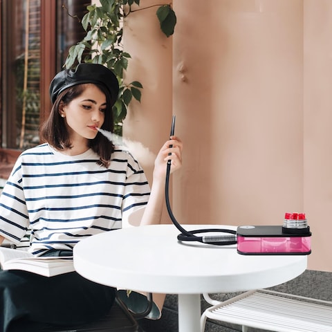 Portable Acrylic Hookah Set with Travel Bag  Flat Box Shisha Kit   LED Magical Remote, Hose, Tongs, Tips Included Hookah for Home, Parties, and Travel

