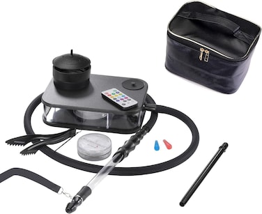 طقم شيشة أكريليك محمول مع حقيبة سفر   طقم شيشة بعلبة مسطحة   جهاز تحكم عن بعد سحري بتقنية LED، خرطوم، ملقط، أطراف متضمنة   شيشة للمنزل والحفلات والسفر