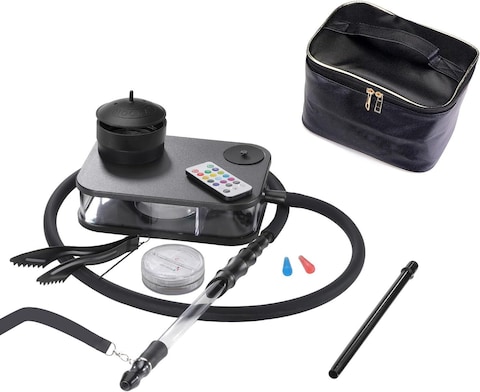 Portable Acrylic Hookah Set with Travel Bag  Flat Box Shisha Kit   LED Magical Remote, Hose, Tongs, Tips Included Hookah for Home, Parties, and Travel
