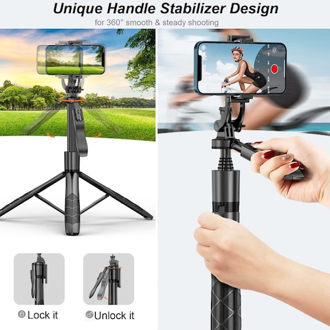 Mini Flexible Phone Tripod Stand with 60&quot; Selfie Stick Tripod Stabilizer - Portable Phone and Camera Stand for iPhone &amp; Android, Vlogging, Video Recording
