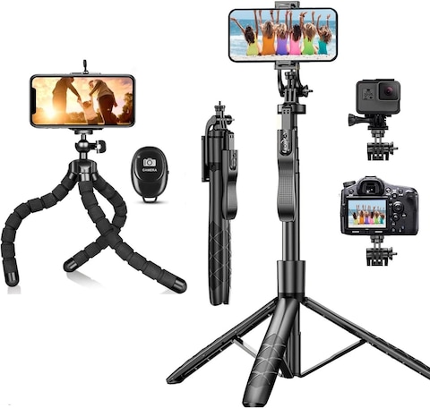 Mini Flexible Phone Tripod Stand with 60&quot; Selfie Stick Tripod Stabilizer - Portable Phone and Camera Stand for iPhone &amp; Android, Vlogging, Video Recording
