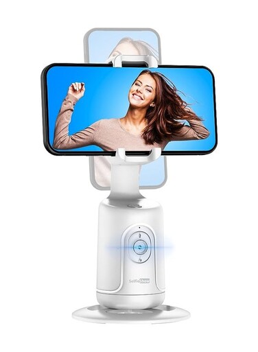 عصا سيلفي ذكية مع حامل ثلاثي القوائم لتتبع الوجه تلقائيًا - حامل هاتف ذكي يدور 360 درجة لمقاطع الفيديو والبث المباشر ودردشات الفيديو والتصوير الفوتوغرافي، متوافق