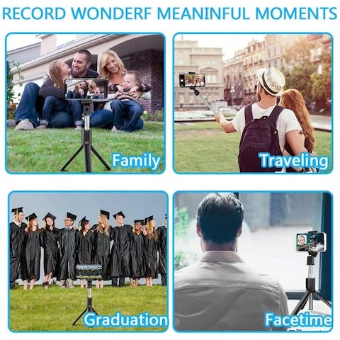 Selfie Stick with Wireless Remote and Built-In Tripod - Adjustable Phone Stand for iPhone &amp; Android, Portable Lightweight Selfie Stick with Extendable Design