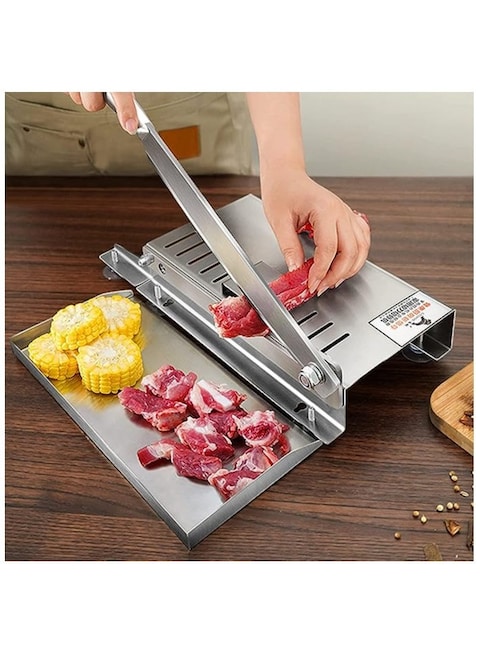 Manual Bone Meat Slicer &ndash; 15.3&rdquo; Stainless Steel Bone Cutter Machine   Heavy-Duty Rib, Fish, Chicken, and Beef Cutting Machine for Home and Commercial Cooking
