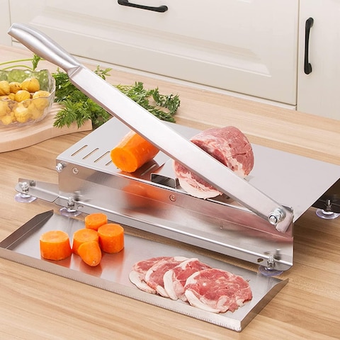 Manual Bone Meat Slicer &ndash; 15.3&rdquo; Stainless Steel Bone Cutter Machine   Heavy-Duty Rib, Fish, Chicken, and Beef Cutting Machine for Home and Commercial Cooking

