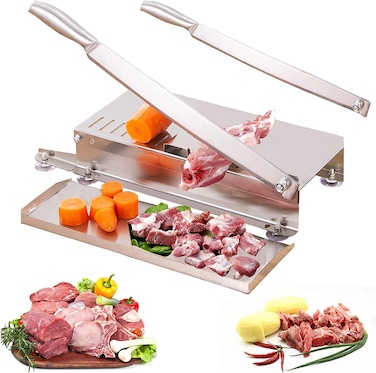 Manual Bone Meat Slicer &ndash; 15.3&rdquo; Stainless Steel Bone Cutter Machine   Heavy-Duty Rib, Fish, Chicken, and Beef Cutting Machine for Home and Commercial Cooking
