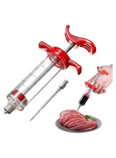 محقنة حقن اللحوم - محقن نكهة التتبيلة سعة 1 أونصة مع 3 إبر احترافية وفرشاة تنظيف و3 حلقات دائرية محقنة حقن الديك الرومي للحوم اللذيذة والعصيرة