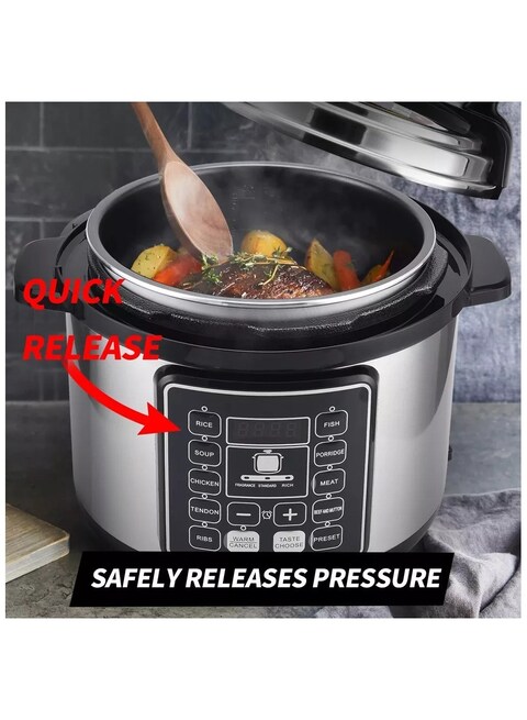 Pressure Cooker 1000W, 6L, 14 Smart Cooking Programs, Digital Display &amp; Manual Function for Personalized Recipes, Safety Features, PCM60.000SS - Silver
