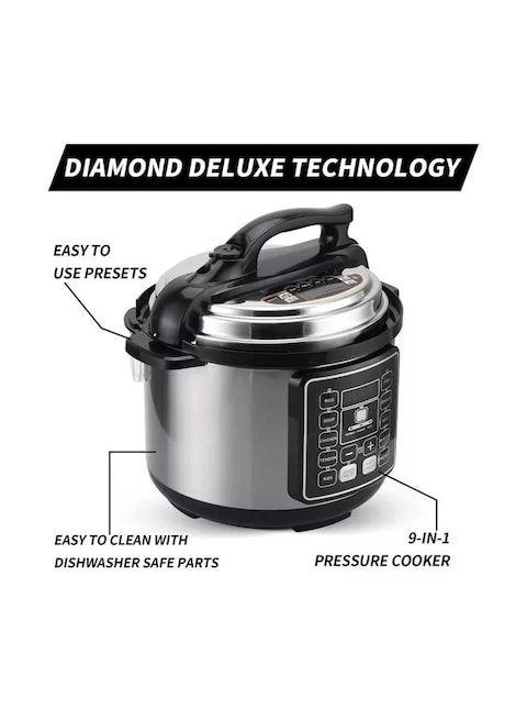Pressure Cooker 1000W, 6L, 14 Smart Cooking Programs, Digital Display &amp; Manual Function for Personalized Recipes, Safety Features, PCM60.000SS - Silver
