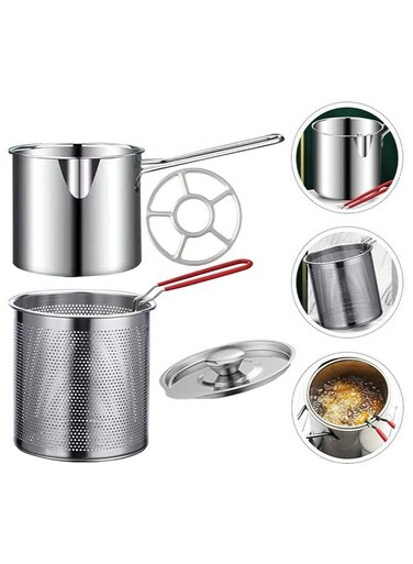 Stainless Steel Fryer Kit &ndash; Convenient Stove Fryer with Basket and Wok for Deep Frying Corn Tortillas, Mini Snacks, Turkey, and More &ndash; Durable Round Fryer