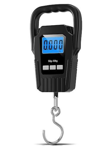 ميزان رقمي للأسماك بمقبض كبير، ميزان معلق محمول 110 رطل/50 كجم، ميزان أمتعة بشاشة LCD بإضاءة خلفية، ميزان بريدي مطور للصيد والسفر والهدايا للرجال، أسود