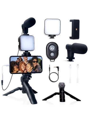 LED Video Light Kit with Microphone and Tripod &ndash; Complete Vlogging Kit for Phone, Camera, Video Recording, and Photography &ndash; Fill Light Accessories