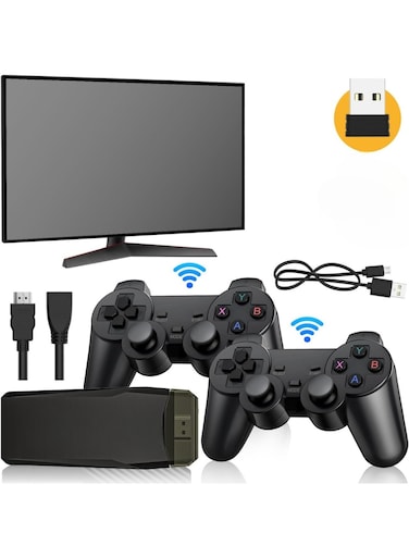 Game Stick 4K HDMI Plug and Play Retro Video Game Console &ndash; 64GB Built-in Card, 15800+ Games, Dual 2.3G Wireless Controllers &ndash; Classic Gaming for TV
