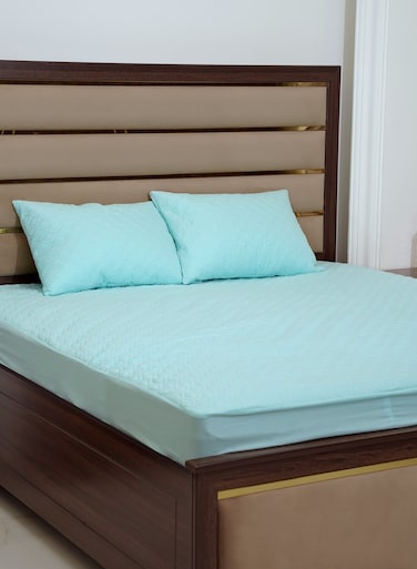 Linen Fitted Style Waterproof Mattress Protector 200X200 Blue