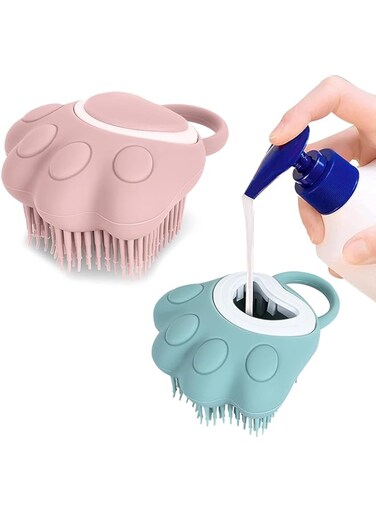 Luncpcihe Dog &amp; Cat Bath Brush Comb, Dog Silicone Grooming Brush, Puppy Silicone Massage Brush, Hair Fur Grooming Cleaning Brush, Soft Shampoo Dispenser(2pcs)