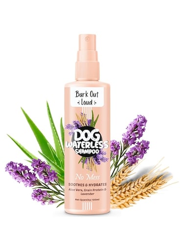 Bark out Loud by Vivaldis -Waterless Dog Dry Shampoo/Spray, No Rinse Cleansing, with Aloevera, Grain Protein, Lavender, Anti bacterial, Itch Relief Formula for Coat Care (100ml)