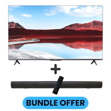 55-Inch 4K UHD QLED Smart TV, Quantum Dot Display, HDR10, 60Hz, Google TV, + 2.0 Channel Soundbar 30W, HDMI ARC, Bluetooth, USB, MP3, FM, 55APRO2025+SOUNDBAR Black