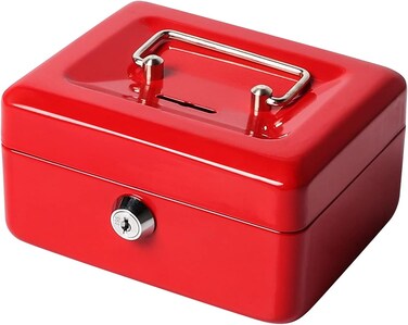 Jssmst Small Lock Cash Box With Money Tray, Locking For Kids Slot On Top, Red Box, 5.91 X 4.72 2.95 Inches, Cb003-R