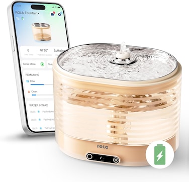Enabot Ebo Rola Cat Water Fountain: Smart Pet Fountain Stainless Steel Tray, Magnetic Induction Wireless Pump, Battery-Operated, Automatic Dispenser W/Phone App (2.4 Ghz Only)