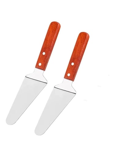 BHjoybeauty 2 Pack Stainless Steel Pie Server Shovel Cake Holder Transfer Triangular Spade Spatula for Cake Baking with Wooden Handle