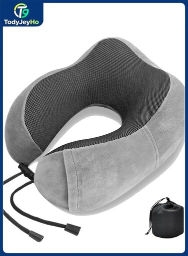 Neck Pillow for Traveling, Upgraded Travel Neck Pillow for Airplane 100% Pure Memory Foam Travel Pillow for Flight Headrest Sleep, Portable Plane Accessories,Grey