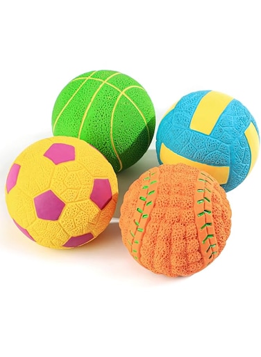 SCHITEC Squeaky Dog Balls, [4 Pack] Interactive Latex Rubber Squeak Dog Toys, 2.4'' Soft Bouncy Fetch Play Ball Toy for Small Dogs Puppies