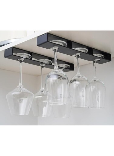 TAME 2Pack Glass Holder Under Shelf Cabinet Wine Glass Rack Plastic Stemware Rack Glasses Storage Hanger Bar Kitchen Wine Glasses Organize