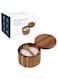 KITCHENDAO Acacia Wood Salt Cellar Bowl Box with Built-in Spoon to avoid Dust, Elegant Kitchen Salt Container Holder with Swivel Magnetic Lid to Storage Pepper Spice Bath Salt Sea Salt, 6OZ