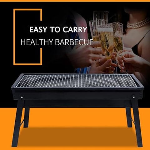 Portable Barbecue Grill, Charcoal Grill, Foldable Outdoor/Household/Camping BBQ Equipment, Stainless Steel Oven(Black)