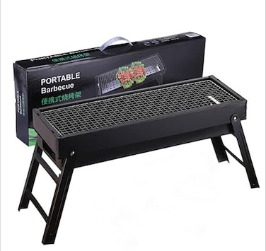 Portable Barbecue Grill, Charcoal Grill, Foldable Outdoor/Household/Camping BBQ Equipment, Stainless Steel Oven(Black)