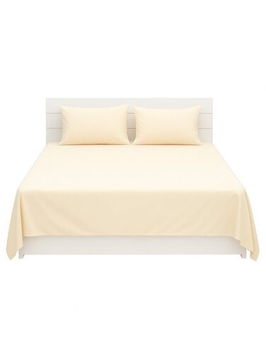 Linen Klub 1Pc Single Flat Sheet Set-Fabric: 144Tc Cotton Blend -Size: 170x240cm + 1 pillowcase 50x75cm Cotton Blend Cream 50x75cm