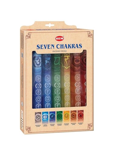 HEM Seven Chakra Incense Sticks   Agarbatti for Home Freshness, Prayer, Positive Energy &amp; Yoga Meditation   Pooja Item for Home   Burning Time - 35-40 Minutes  140 Sticks (Handcrafted &amp; Low Smoke)