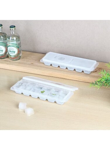 HOME Danube Essential 2-Piece Ice Maker Set - 12-Cell Food Storage Solution, Compact 26.5 x 9 CM, Ideal for Home &amp; Parties, Durable Grey Plastic Design