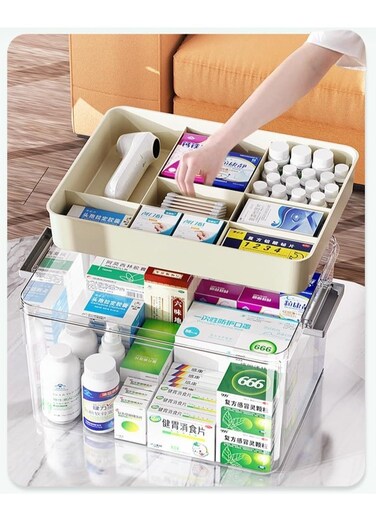 Medicine Storage Box, Pills Organizer with Compartments &amp; Handle, First Aid Kit Storage Case 36x24x19cm, Beeds/Toys/Jewelry Storage Organiser (Large)