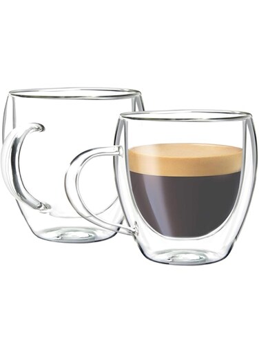 Youngever 2 Pack Glass Espresso Mugs, Double Wall Thermo Insulated Glass Coffee Cups, Glass Coffee Mugs, 5.5 Ounce (Tall)