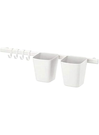 IKEA SUNNERSTA Rail with 4 Hooks and 2 containers, White