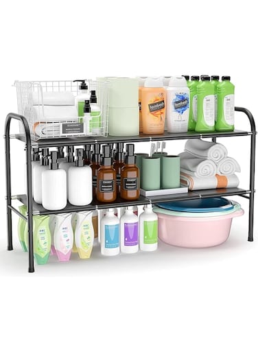 WinCheer Under Sink Organizers and Storage, Expandable Cabinet Shelf Organizer 2 Tier Storage Rack with 8 Detachable Removable Panels for Kitchen Bathroom
