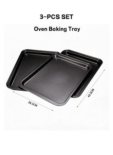 Carbon Steel Baking Tray Set, Nonstick Oven Baking Pan,Heavy Duty Carbon Steel Non-Toxic Bakeware, Easy Clean Cookie Sheets for Kitchen Ovens, Ideal for Baking Cookies, Brownies, Pizza, Roasting Vegetables &amp; More