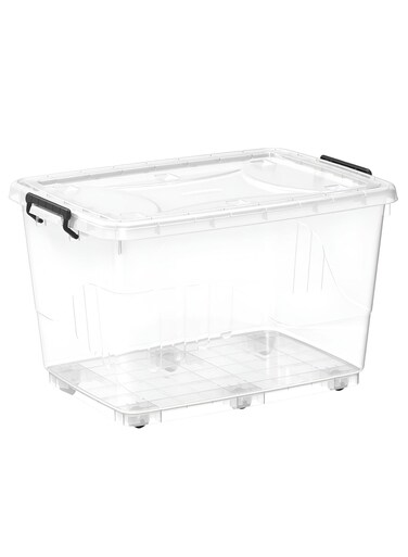 55L Clear Plastic Storage Box with Wheels &amp; Lockable Lid &acirc;&euro;&ldquo; Large Stackable Transparent Organizer Bin for Clothes, Kitchen &amp; Home Storage, Durable Heavy Duty - Clear