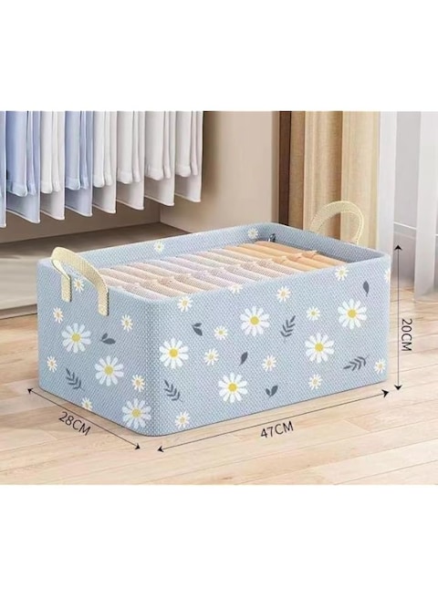 Fabric Storage Basket with Daisy Pattern, 47 x 28 x 20 cm, Light Blue, Pack of 5