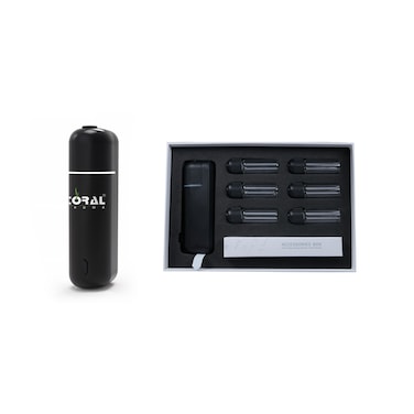 Mini Aroma Car Diffuser, 6 Refill Bottles With Scents, White, Long Battery Life, USB-C Charging, Smart Motion Sensor, Vent Clip Attachment
