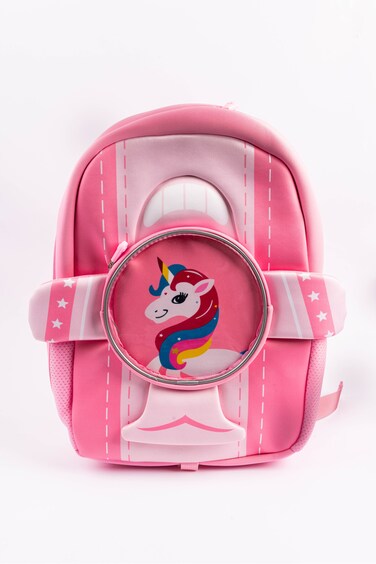 Cocobee Aeroplane Style Unicorn Printed Backpack For Girls &ndash; Pink- 16.5 inch