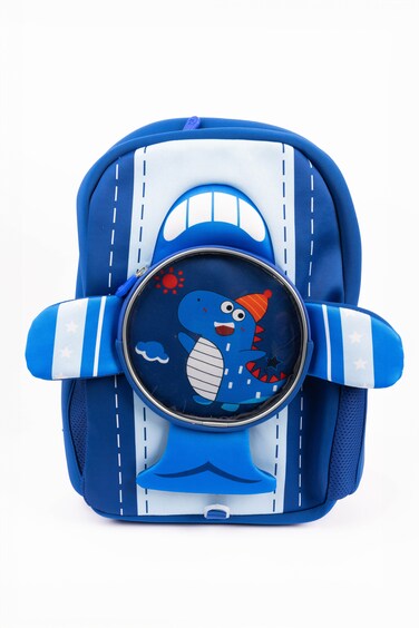 Cocobee &ndash; Aeroplane Style Dinosaur Printed Backpack For Boys &ndash; Blue- 16.5 inch