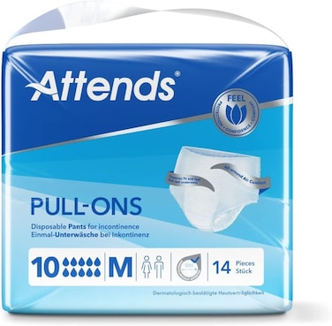 Attends Pull-Ons 10 Incontinence Pants Medium Size, With Active Zone, Quick Dry Technology, Odour Protection, 100% Breathable, Disposable, 14 Pieces