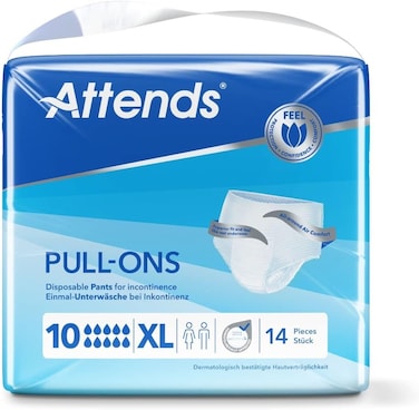 Attends Pull-Ons 10 Incontinence Pants Xtra Large Size, With Active Zone, Quick Dry Technology, Odour Protection, 100% Breathable, Disposable, 14 Pieces