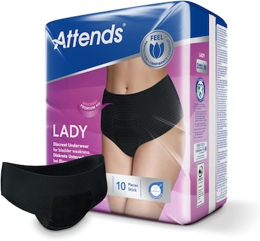 Attends Lady Discreet 3 Underwear Medium Size, With Active Zone, Quick Dry Technology, Odour Protection, 100% Breathable, Disposable, 10 Pieces