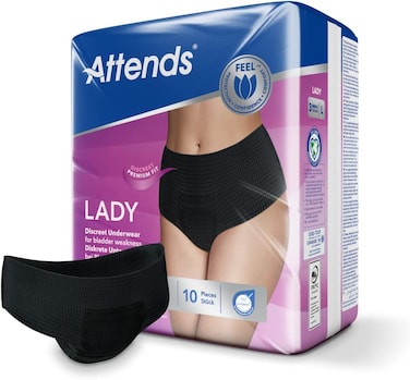 Attends Lady Discreet 3 Underwear Large Size, With Active Zone, Quick Dry Technology, Odour Protection, 100% Breathable, Disposable, 10 Pieces