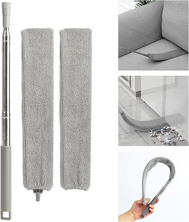 Retractable Gap Dust Cleaner, Including A Replacement Cloth Cover, Microfiber Gap Duster Brush with Extension Pole, Detachable and Washable Dust Gap Cleaner, for Sofa Bed Furniture Bottom Cleaning