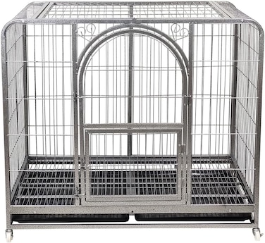 Extra large dog cage, Metal frame and Durable, Top cover design, Front door with feed door, Bottom tray, Indoor &amp; Outdoor use, Moveable, Easy to install and Suitable for medium and large breed dog.